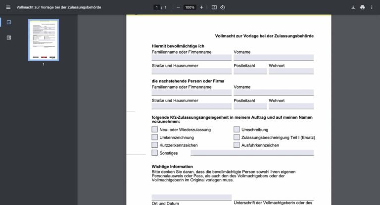 Formular Für Vollmacht Kfz Zulassung Vollmacht für die Kfz-Zulassung in Köln als PDF – TB-Zulassungsdienst Köln